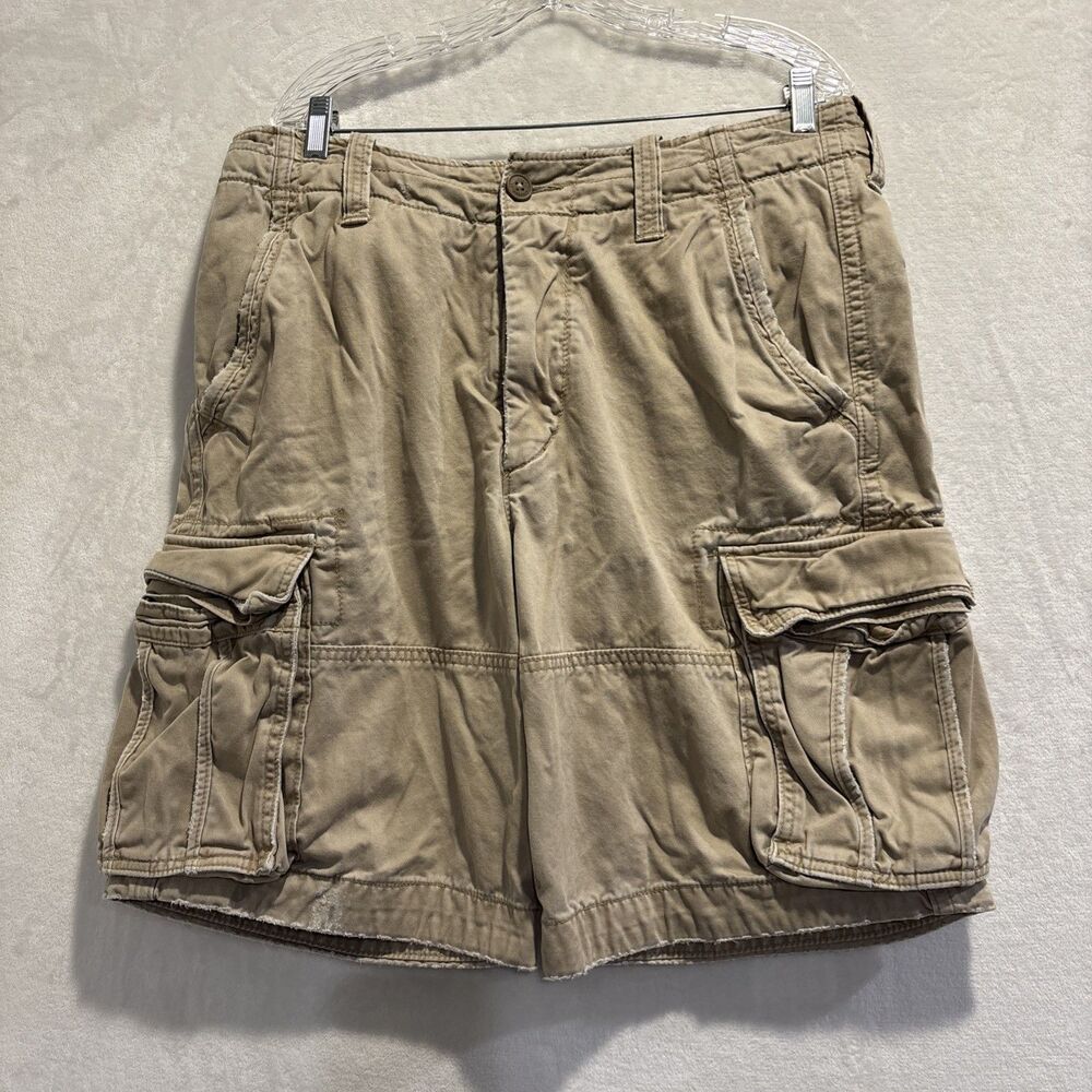 Abercrombie & Fitch Vintage Shorts Men's 34 Khaki Cargo Logo Cotton Pocket Heavy